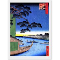 Artery8 Utagawa Hiroshige Japan Pine Of Success Edo Blue Green A4 Artwork Framed Wall Art Print in White