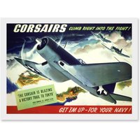 Artery8 WW2 World War Corsair USA Navy Plane A4 Artwork Framed Wall Art Print in White