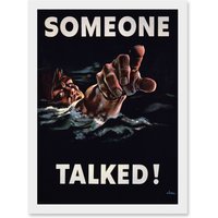 Artery8 WW2 World War Someone Talked Sailor USA A4 Artwork Framed Wall Art Print in White