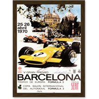 Artery8 Sport Advert Motor Race Barcelona Spain Formula Gran Premio A4 Artwork Framed Wall Art Print in Brown