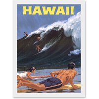 Artery8 Travel Tourism Hawaii USA Surf Ocean Wave A4 Artwork Framed Wall Art Print in White