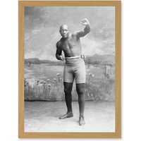 Artery8 Jack Johnson Boxer Champion World Fist A4 Artwork Framed Wall Art Print in Light Oak