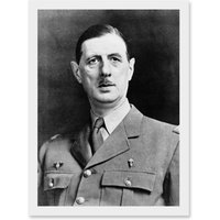 Artery8 President War General Charles De Gaulle French Portrait A4 Artwork Framed Wall Art Print in White