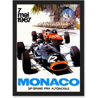 Artery8 Transport Monaco 25 Grand Prix Automobile 1967 Race A4 Artwork Framed Wall Art Print in Black
