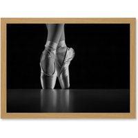 Artery8 Ballerina Ballet Shoes A4 Artwork Framed Wall Art Print in Light Oak