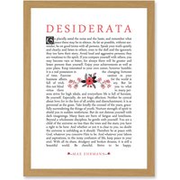 Artery8 Max Ehrmann Typography Quote Desiderata Floral Inspiration A4 Artwork Framed Wall Art Print in Light Oak