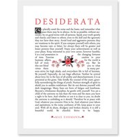 Artery8 Max Ehrmann Typography Quote Desiderata Floral Inspiration A4 Artwork Framed Wall Art Print in White