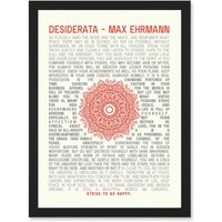 Artery8 Desiderata Mandala Max Ehrmann Typography Inspiration A4 Artwork Framed Wall Art Print in Black