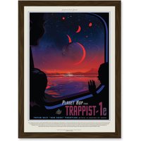 Artery8 Nasa Space Travel Advert Trappist 1E Planet Hop A4 Artwork Framed Wall Art Print in Brown