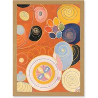Artery8 Modern Hilma Af Klint Abstract Painting A4 Artwork Framed Wall Art Print in Light Oak