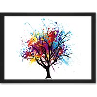 Artery8 Abstract Colourful Tree Splash Painting Illustration A4 Artwork Framed Wall Art Print in Black