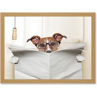 Artery8 Jack Russell Dog Toilet Reading Newspaper Photo Mock Up A4 Artwork Framed Wall Art Print in Light Oak
