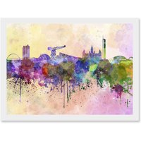 Artery8 Cityscape Paint Splash Skyline Of Glasgow City A4 Artwork Framed Wall Art Print in White
