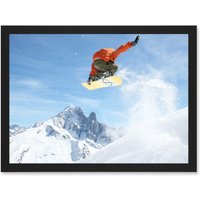Artery8 Snowboard Alps Jump Air A4 Artwork Framed Wall Art Print in Black