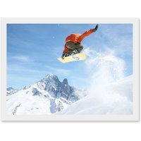 Artery8 Snowboard Alps Jump Air A4 Artwork Framed Wall Art Print in White