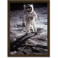 Artery8 Apollo 11 Astronaut Aldrin Armstrong 50th Anniversary Moon Landing A4 Artwork Framed Wall Art Print in Brown