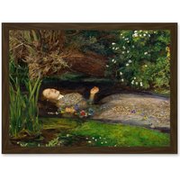 Artery8 John Everett Millais Ophelia Close Up A4 Artwork Framed Wall Art Print in Brown