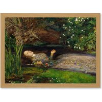 Artery8 John Everett Millais Ophelia Close Up A4 Artwork Framed Wall Art Print in Light Oak