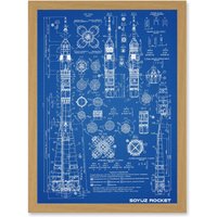 Artery8 Soyuz Rocket USSR Soviet Space Blueprint Plan A4 Artwork Framed Wall Art Print in Light Oak