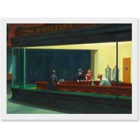 Artery8 Edward Hopper Nighthawks Iconic Painting A4 Artwork Framed Wall Art Print in White