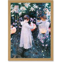 Artery8 John Singer Sargent Carnation Lily Rose Painting A4 Artwork Framed Wall Art Print in Light Oak
