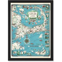 Artery8 1949 Cape Cod Nantucket Massachusetts Pictorial Map Chase A4 Artwork Framed Wall Art Print in Black