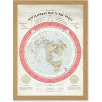 Artery8 1892 World Time Calculator Flat Earth Map Gleason A4 Artwork Framed Wall Art Print in Light Oak