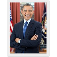Artery8 Us President Barack Obama Photo Souza Portrait A4 Artwork Framed Wall Art Print in White