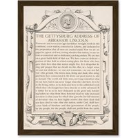Artery8 Gettysburg Address Abraham Lincoln USA President A4 Artwork Framed Wall Art Print in Brown