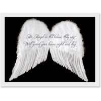 Artery8 An Angel The House Guard Home Wings Quote Motivation Typography A4 Artwork Framed Wall Art Print in White