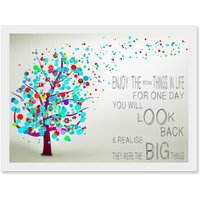Artery8 Enjoy Little Things Life Bubble Tree Quote Typography A4 Artwork Framed Wall Art Print in White