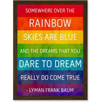 Artery8 Somewhere Over Rainbow Frank Baum Quote Typography A4 Artwork Framed Wall Art Print in Brown