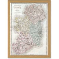 Artery8 Vintage Map 1850 Hall Ireland Emmerald Isle A4 Artwork Framed Wall Art Print in Light Oak