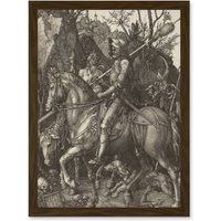 Artery8 Albrecht Durer Knight Death Devil A4 Artwork Framed Wall Art Print in Brown