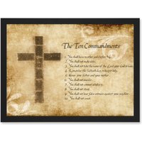 Artery8 Ten 10 Commandments Cross Christian Quote A4 Artwork Framed Wall Art Print in Black