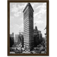 Artery8 Flat Iron Building New York NYC 1903 Vintage Historical Photo A4 Artwork Framed Wall Art Print in Brown