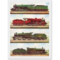 Artery8 Train Steam Engine Railway Locomotive A4 Artwork Framed Wall Art Print in White