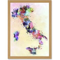 Artery8 Map Painting Italy Sardinia Sicily Paint Splash Colour A4 Artwork Framed Wall Art Print in Light Oak