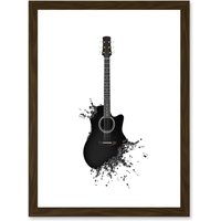 Artery8 Music Illustration Guitar Watersplash Bubble Effect A4 Artwork Framed Wall Art Print in Brown