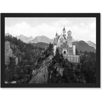 Artery8 Vintage Photo Neuschwanstein Castle Bavaria Germany A4 Artwork Framed Wall Art Print in Black