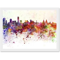 Artery8 Painting Cityscape Liverpool Skyline Paint Splash A4 Artwork Framed Wall Art Print in White