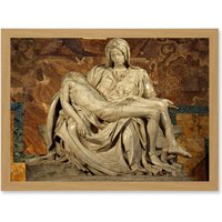 Artery8 Michelangelo Pieta 1499 Painting A4 Artwork Framed Wall Art Print in Light Oak