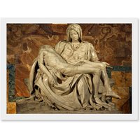 Artery8 Michelangelo Pieta 1499 Painting A4 Artwork Framed Wall Art Print in White