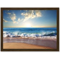 Artery8 Photo Seascape Beach Sand Ocean Surf Waves A4 Artwork Framed Wall Art Print in Brown