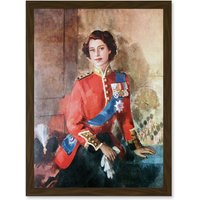 Artery8 Painting Kanelba Queen Elizabeth II England A4 Artwork Framed Wall Art Print in Brown