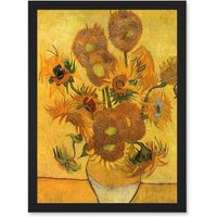 Artery8 Painting Van Gogh Still Life Vase Fifteen Sunflowers A4 Artwork Framed Wall Art Print in Black