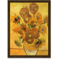 Artery8 Painting Van Gogh Still Life Vase Fifteen Sunflowers A4 Artwork Framed Wall Art Print in Brown