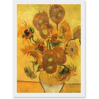 Artery8 Painting Van Gogh Still Life Vase Fifteen Sunflowers A4 Artwork Framed Wall Art Print in White