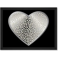 Artery8 Diamond Heart Silver Bling Art A4 Artwork Framed Wall Art Print in Black