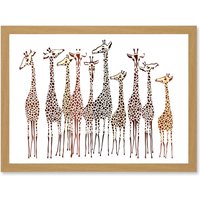 Artery8 10 Giraffes Illustration A4 Artwork Framed Wall Art Print in Light Oak